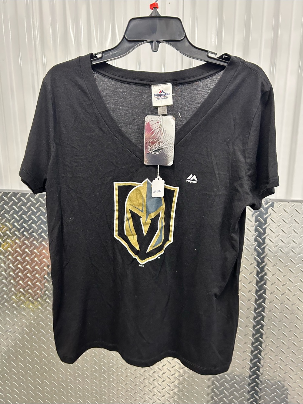 Majestic Black V-Neck Tee with Gold Team Shield